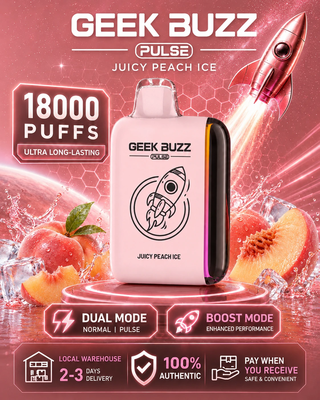 GEEK BUZZ PULSE Juicy Peach Ice – jednorazowy vaporizer na 18 tys. zaciągnięć