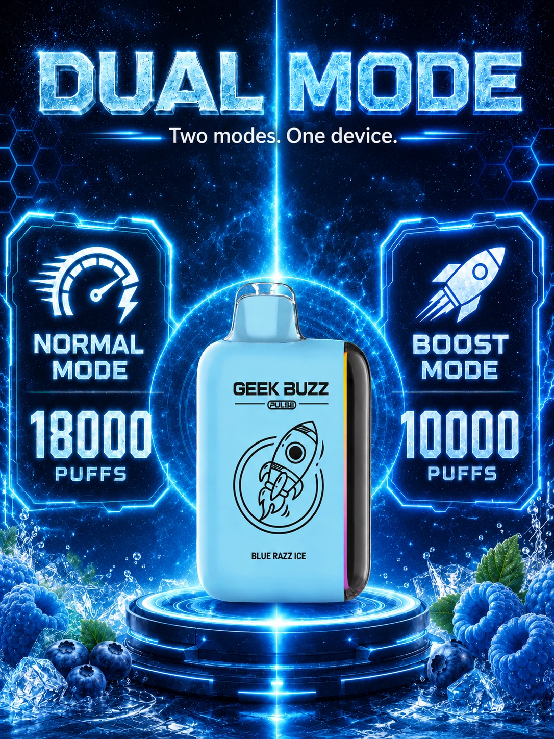 GEEK BUZZ PULSE Blue Razz Ice – jednorazowy e-papieros na 18 tys. zaciągnięć - obrazek 3