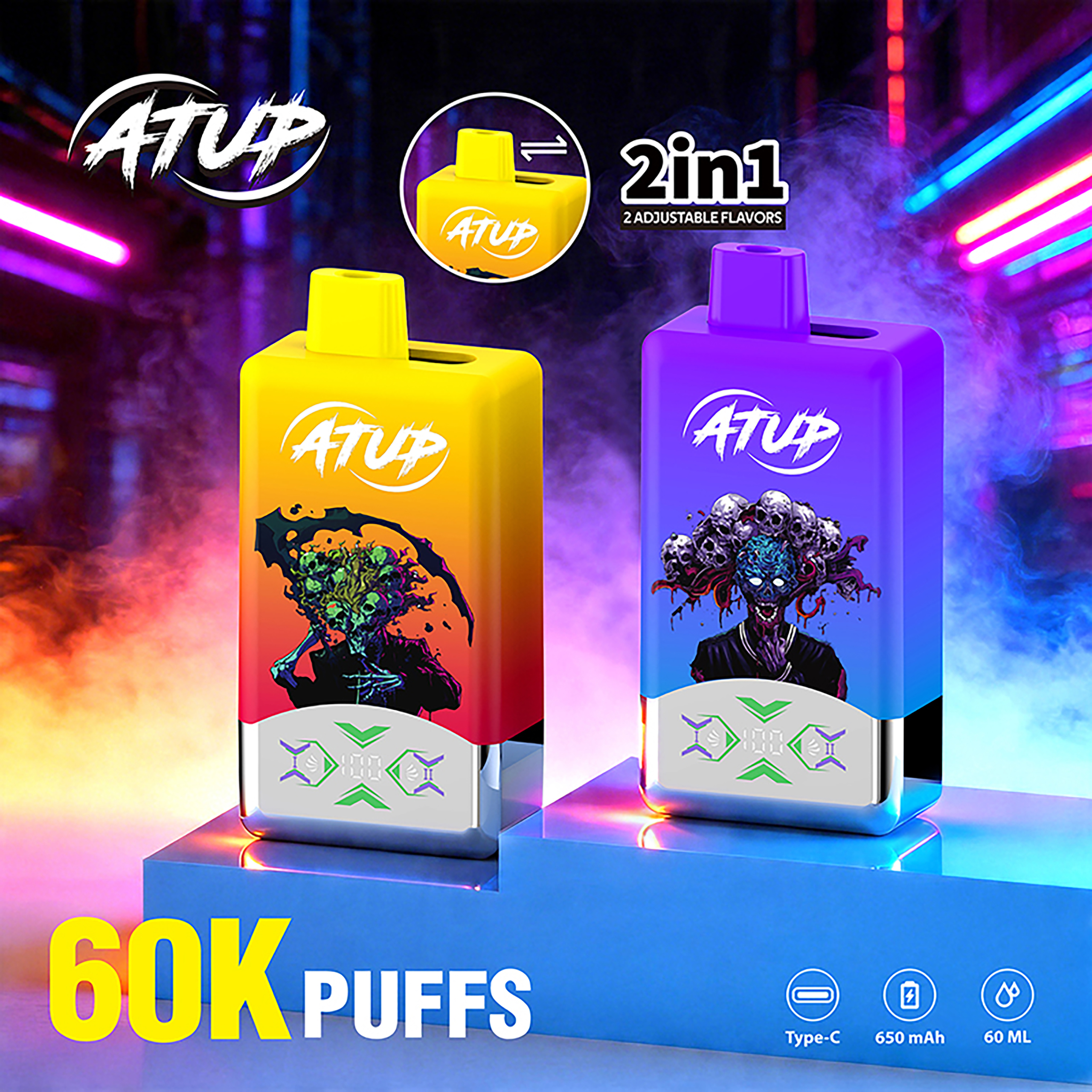 E-papieros ATUP 60 000 zaciągnięć o smaku arbuza, lodów truskawkowych i mango - obrazek 2