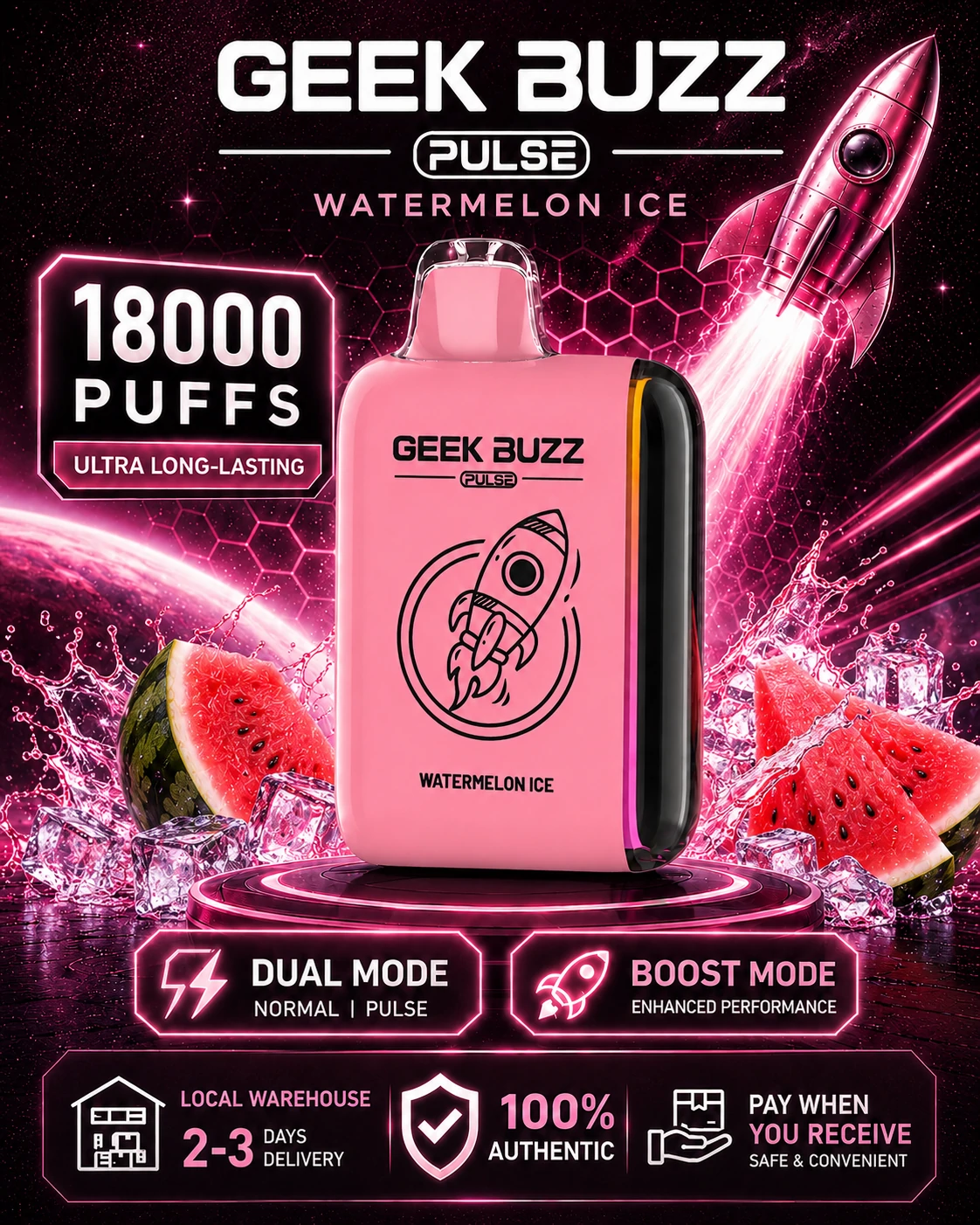 GEEK BUZZ PULSE Watermelon Ice 18K Puffs Disposable Vape