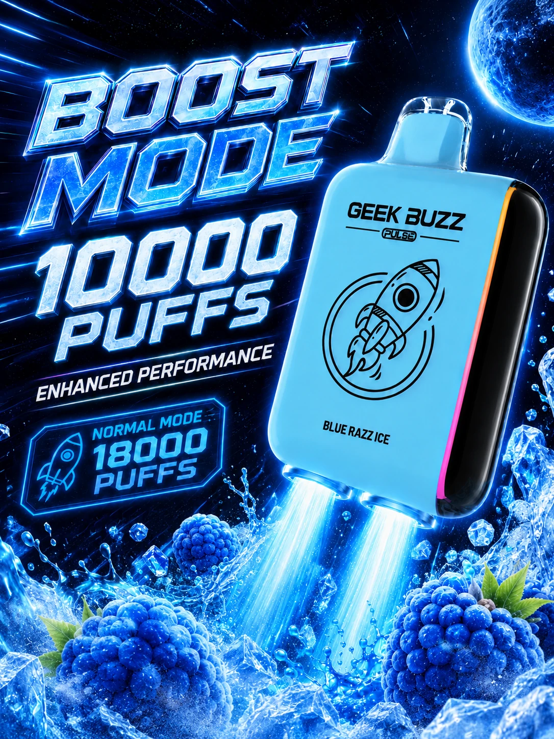 GEEK BUZZ PULSE Blue Razz Ice – jednorazowy e-papieros na 18 tys. zaciągnięć - obrazek 2
