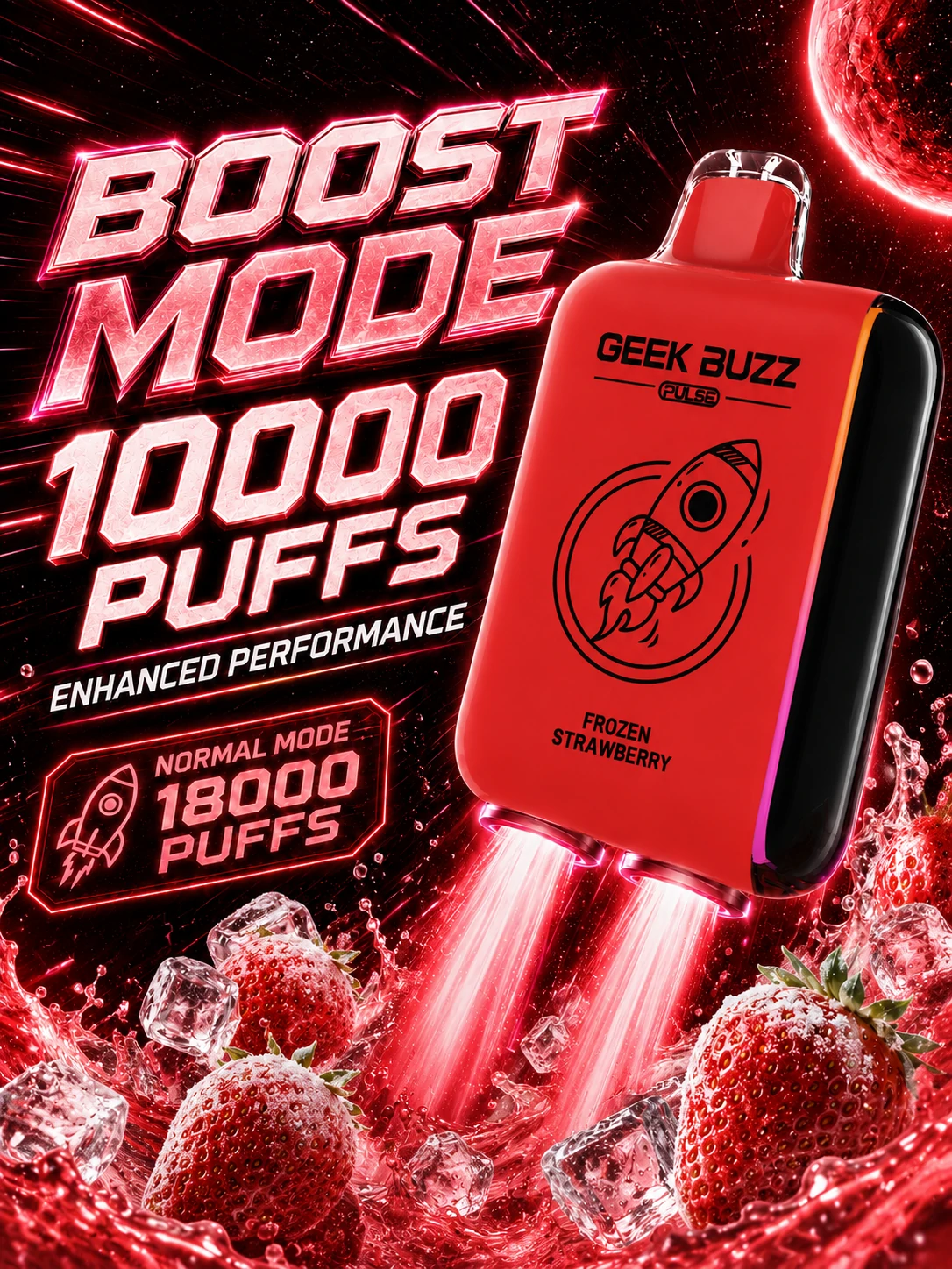 GEEK BUZZ PULSE – mrożona truskawka, 18 tys. zaciągnięć, regulowany vaporizer - obrazek 4