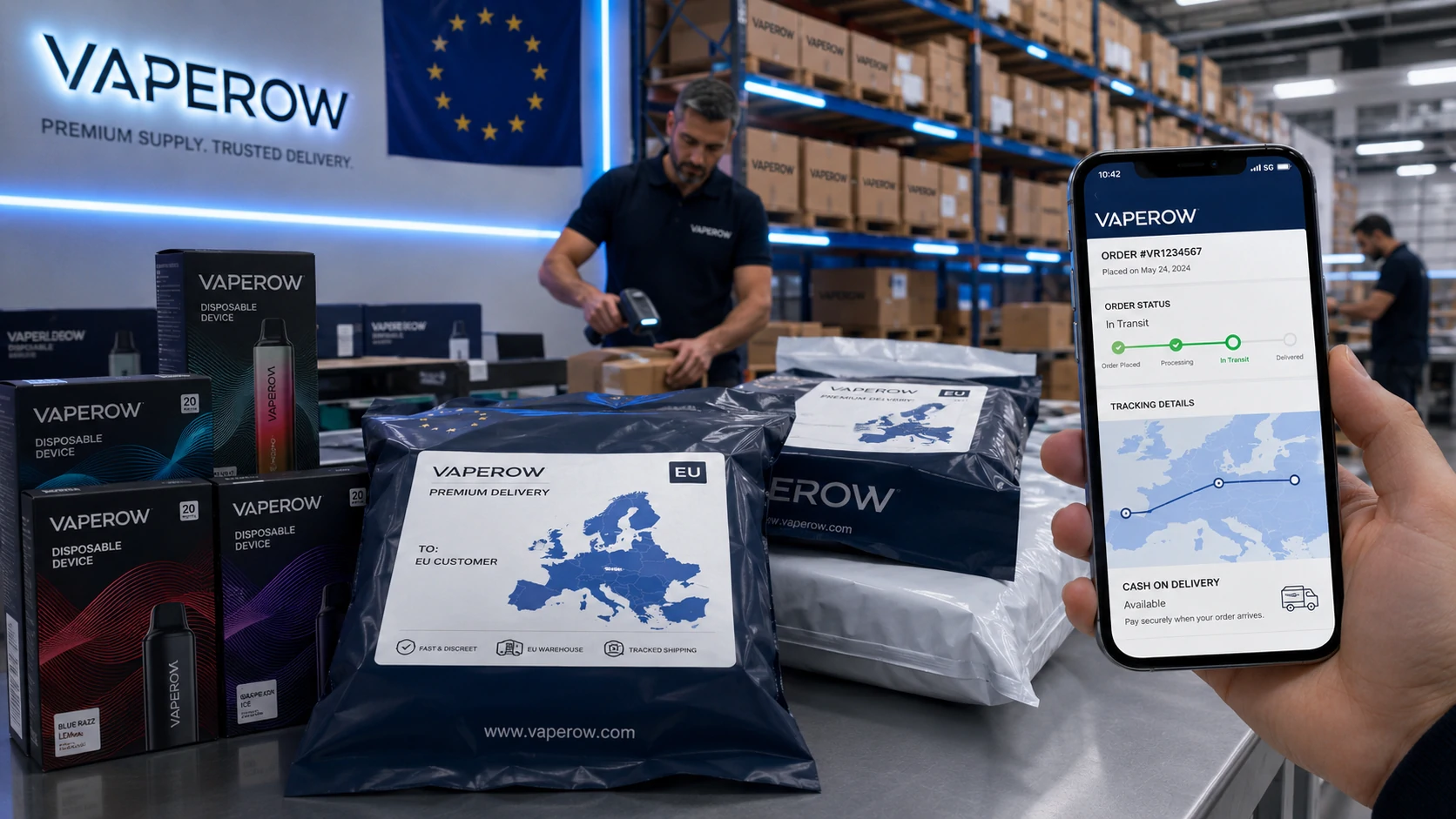 Śledzenie przesyłek w UE Magazyn Vaperow EU oferuje przesyłki z możliwością śledzenia i opcją płatności przy odbiorze (ID#4)