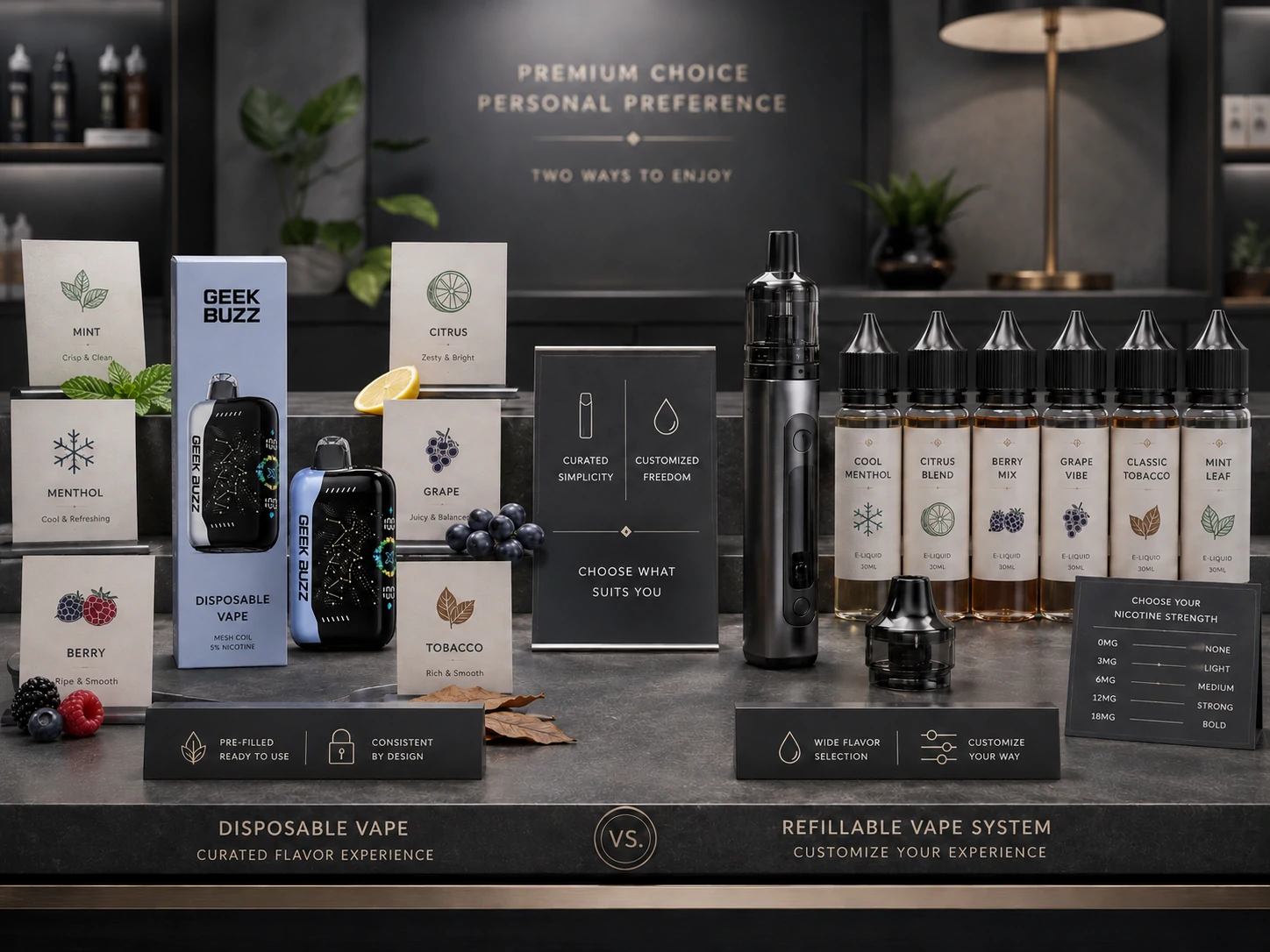 GEEK BUZZ – jednorazowe vape’y oraz systemy wielokrotnego napełniania z różnymi opcjami smakowymi (ID#3)
