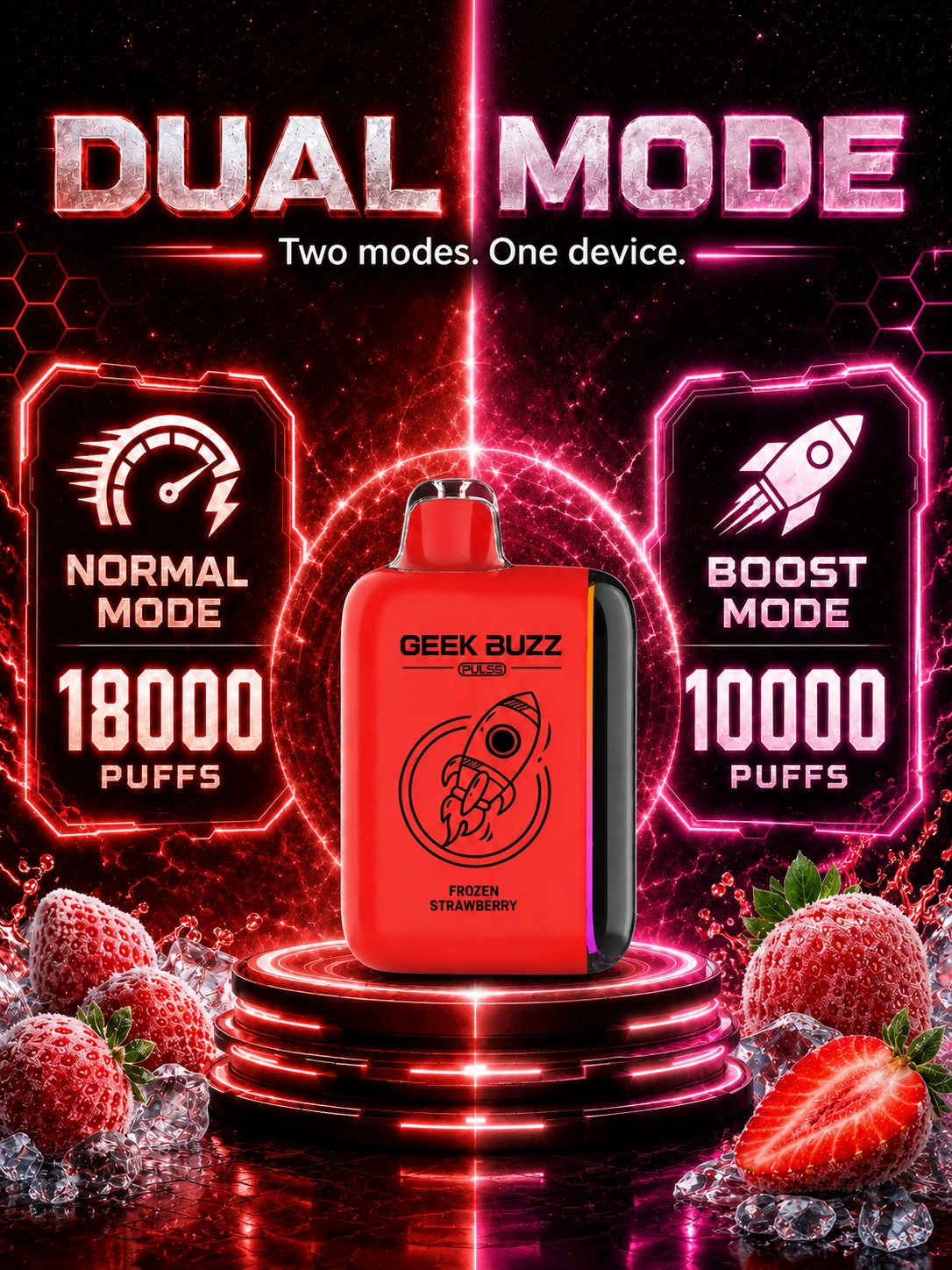 GEEK BUZZ PULSE – mrożona truskawka, 18 tys. zaciągnięć, regulowany vaporizer - obrazek 3