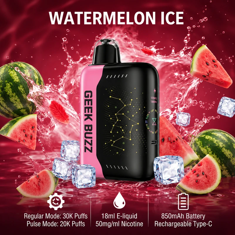 GEEKBUZZ Watermelon Ice – jednorazowy vape o pojemności 25–30 tys. zaciągnięć