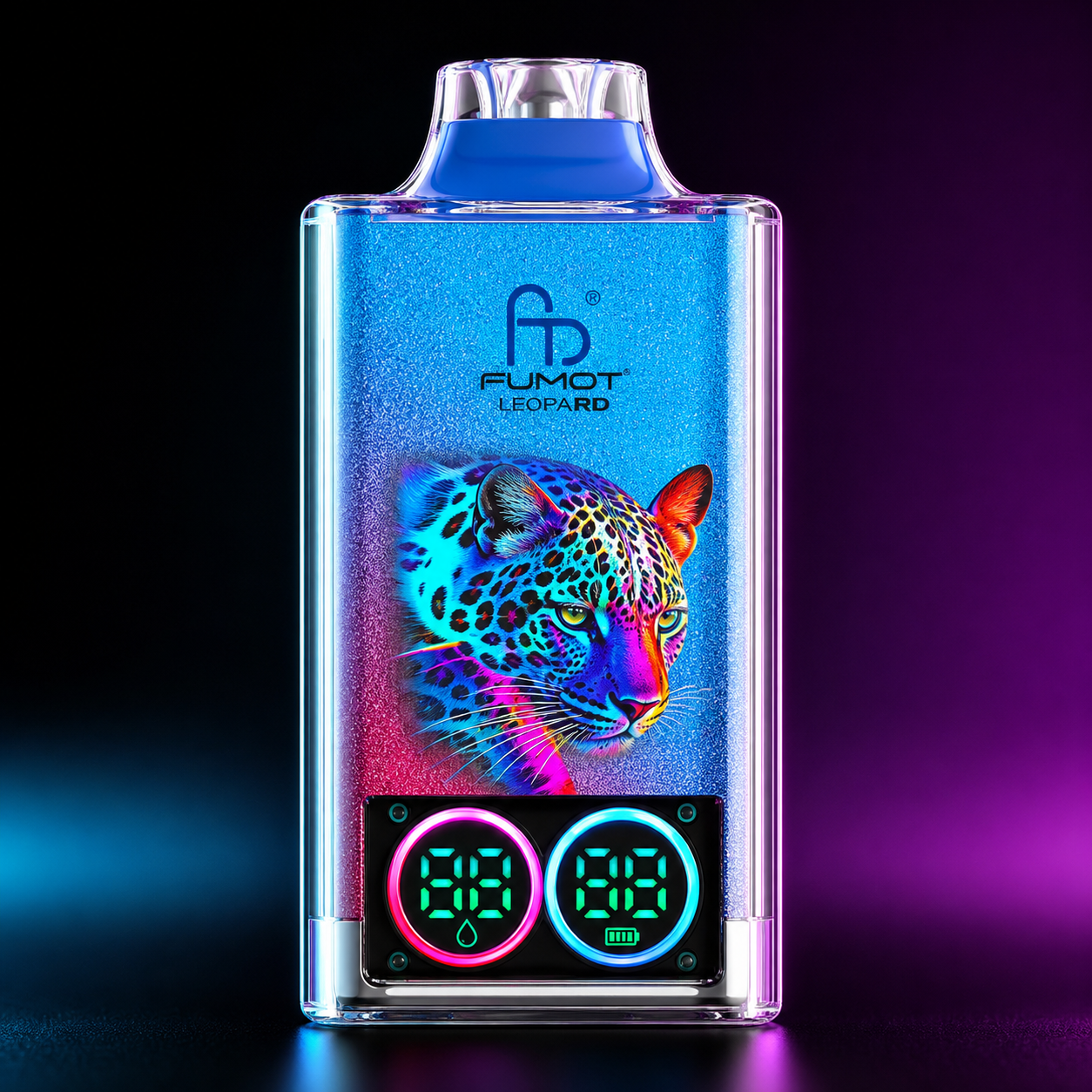 Podwójne wskaźniki LED baterii i e-liquidu na przezroczystym FUMOT Leopard 40K