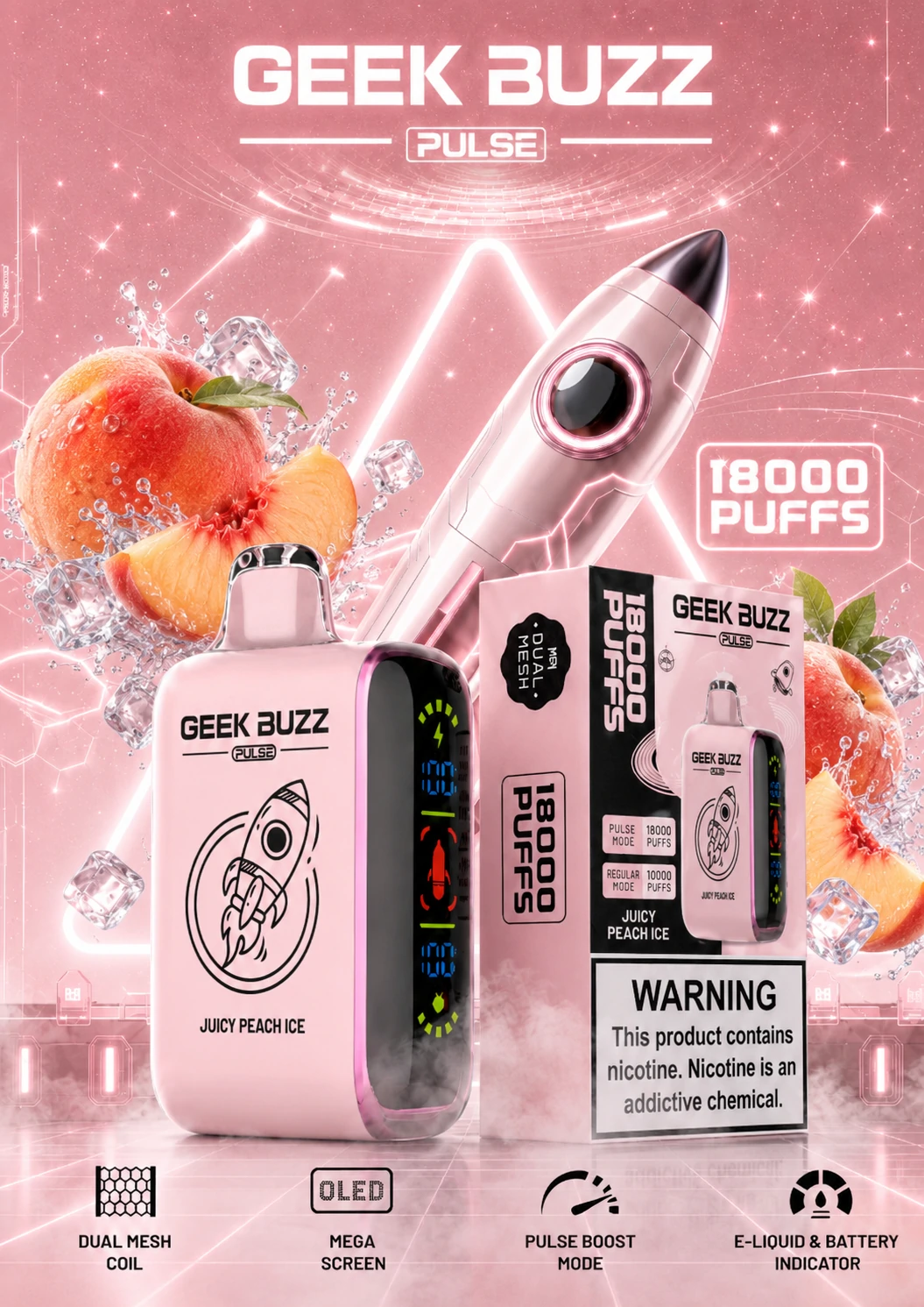 GEEK BUZZ PULSE Juicy Peach Ice – jednorazowy vaporizer na 18 tys. zaciągnięć - obrazek 3
