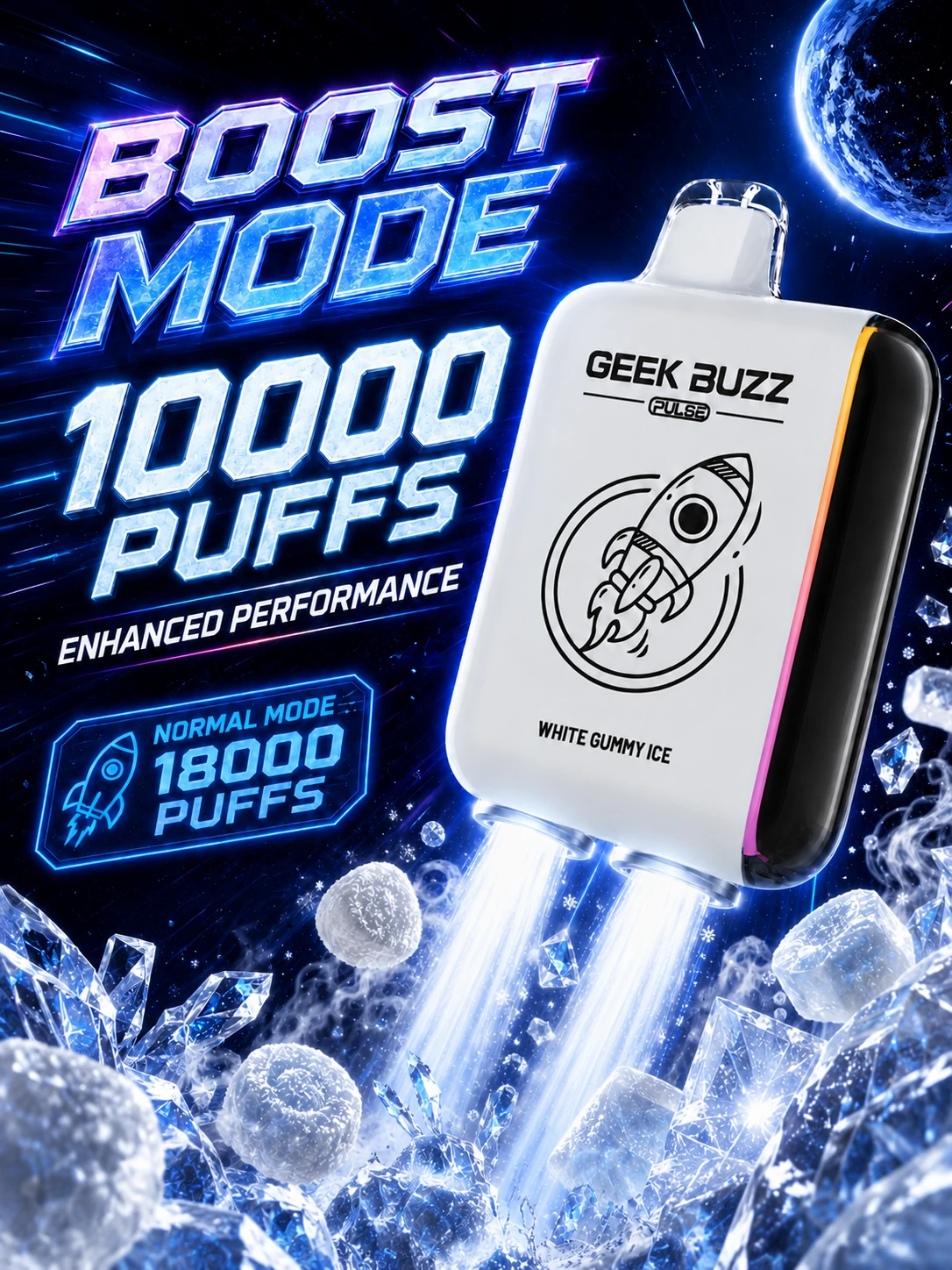 GEEK BUZZ PULSE White Gummy Ice – jednorazowy vape na 18 000 zaciągnięć - obrazek 3