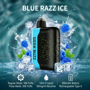 GEEK BUZZ Blue Razz Ice – e-papieros z regulacją liczby zaciągnięć (25 000–30 000)
