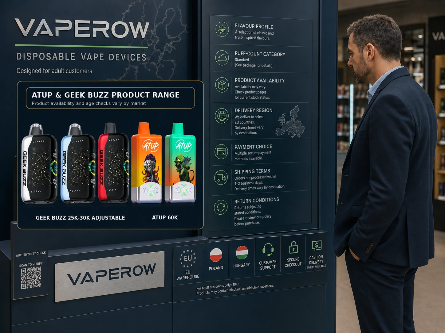 Przewodnik po produktach Vaperow Recenzje użytkowników dorosłych dotyczące serii jednorazowych e-papierosów Vaperow, dostawy, płatności i zwrotów (ID#5)