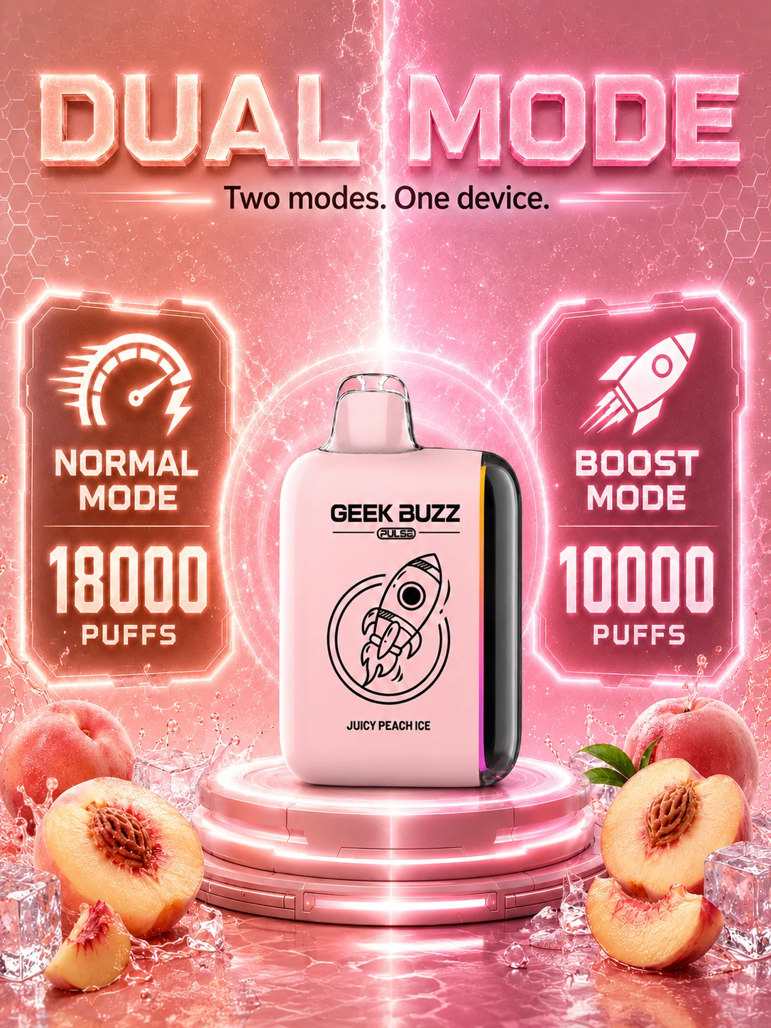 GEEK BUZZ PULSE Juicy Peach Ice – jednorazowy vaporizer na 18 tys. zaciągnięć - obrazek 4
