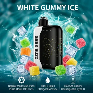 GEEK BUZZ White Gummy Ice – jednorazowy vape o pojemności 25 000–30 000 zaciągnięć