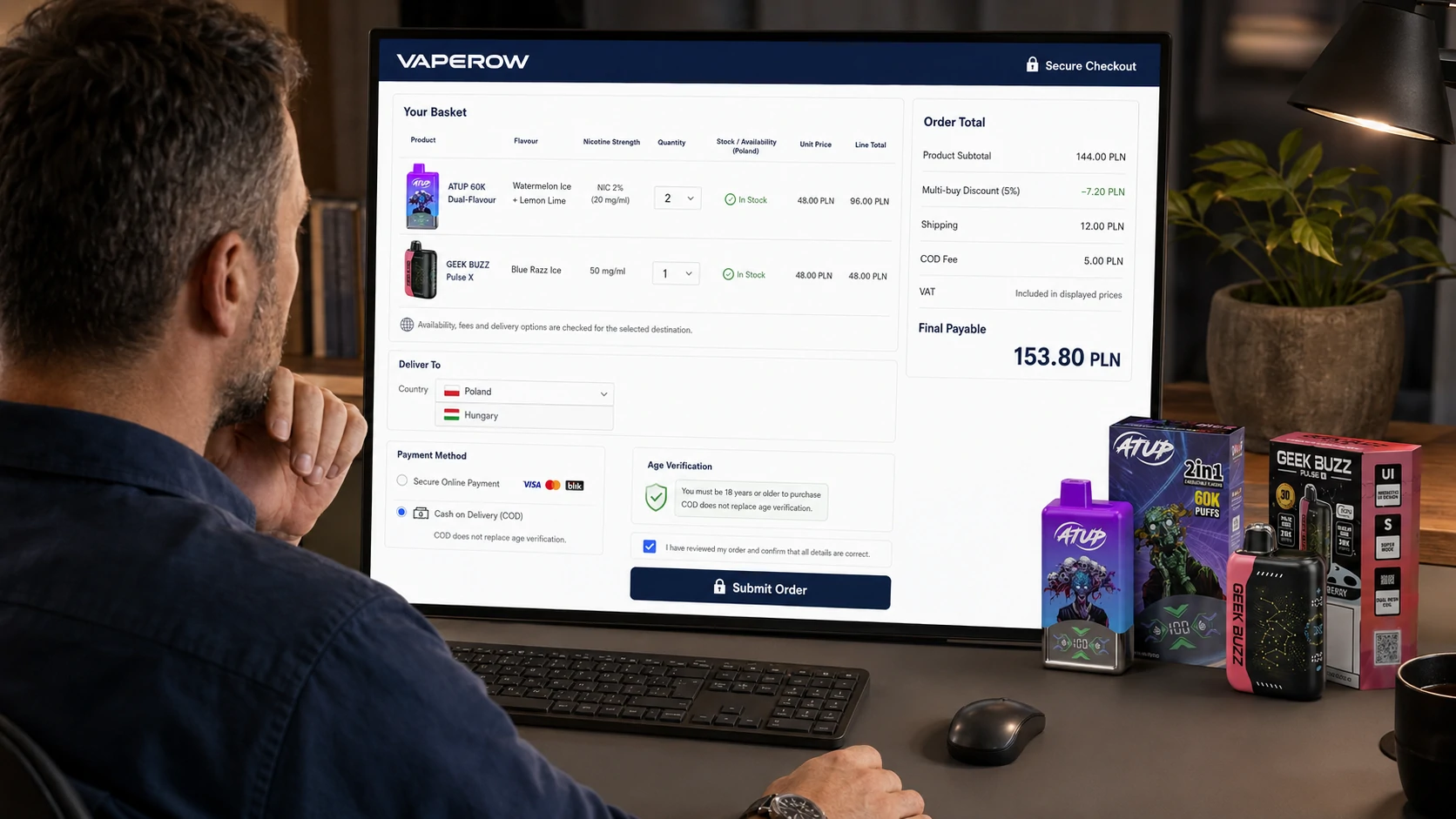 Recenzja jednorazowego koszyka do vape’a marki Vaperow autorstwa dorosłego nabywcy oraz opcja płatności przy odbiorze (ID#4)