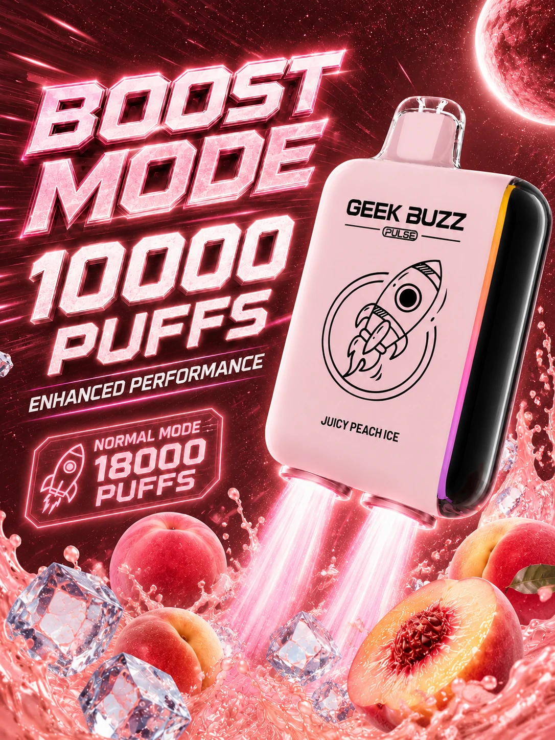 GEEK BUZZ PULSE Juicy Peach Ice – jednorazowy vaporizer na 18 tys. zaciągnięć - obrazek 2