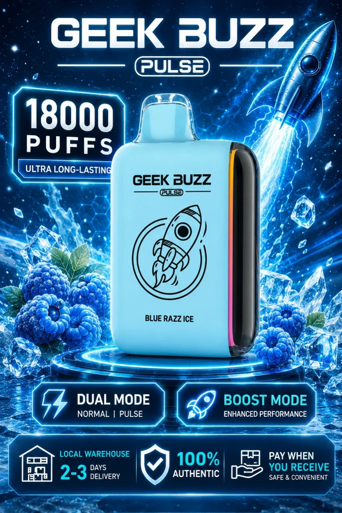 GEEK BUZZ PULSE Blue Razz Ice – jednorazowy e-papieros na 18 tys. zaciągnięć